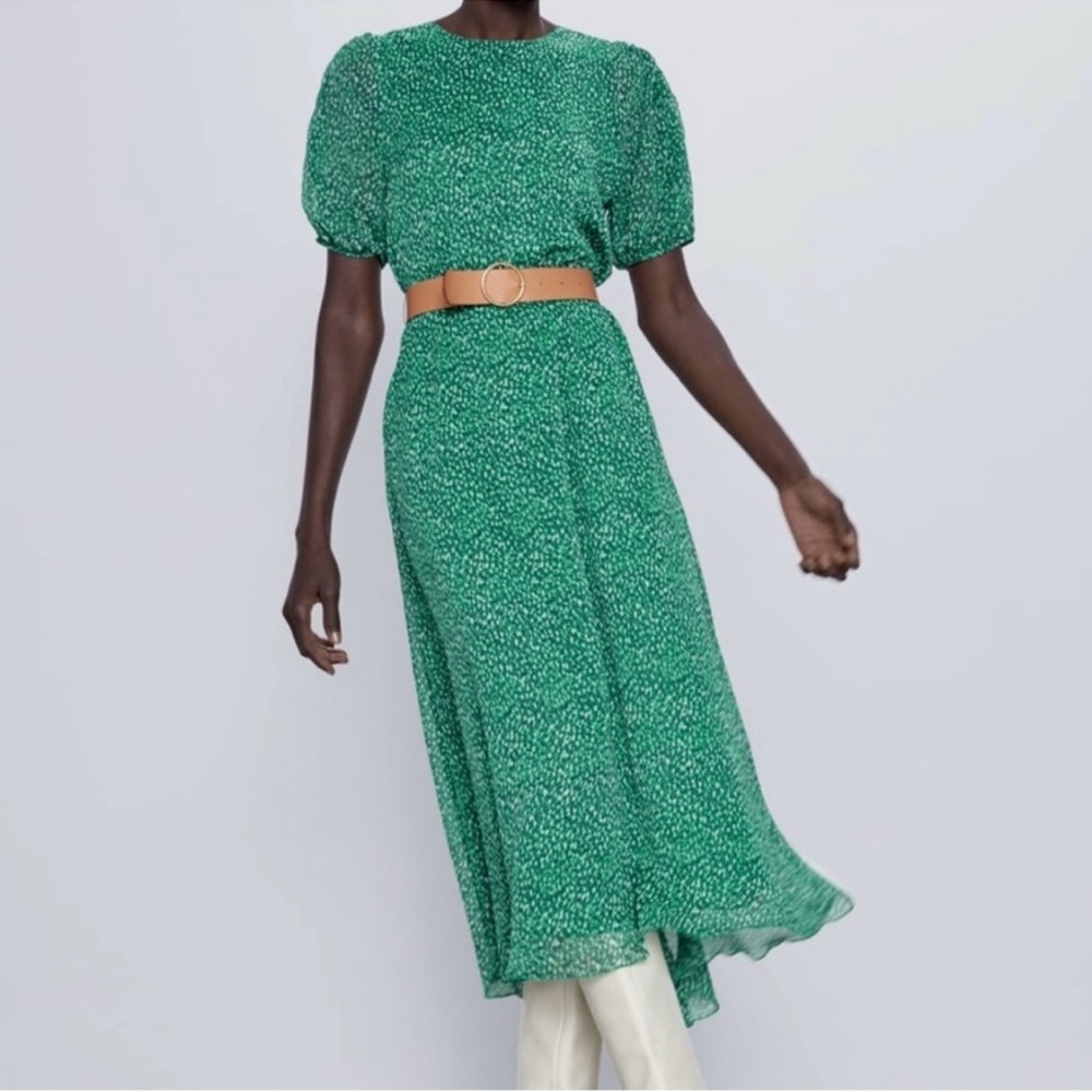 Zara Short Sleeve Green Midi Dress Size Large NO BELT